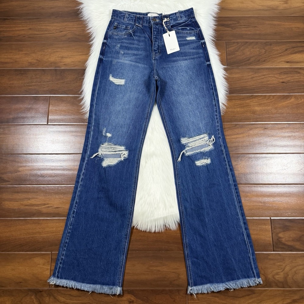 KanCan Size 5 / 26 Distressed Jules Ultra High Rise 90's Wide Flare Denim Jeans - Picture 1 of 10
